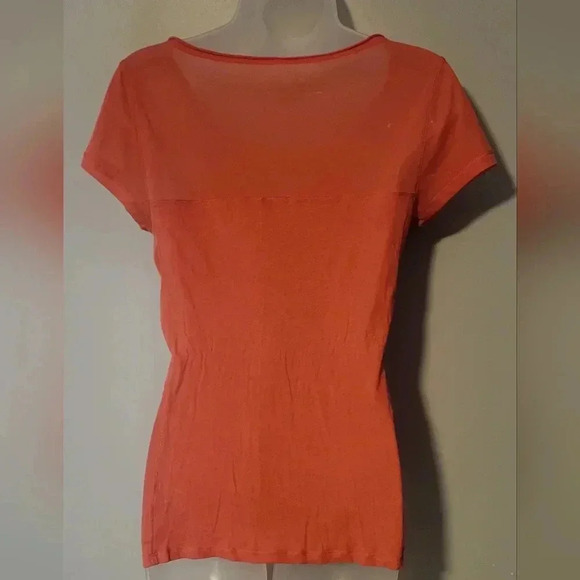 Express casual Tee, sheer top, solid bottom, color bright Orange, size small - Picture 6 of 8